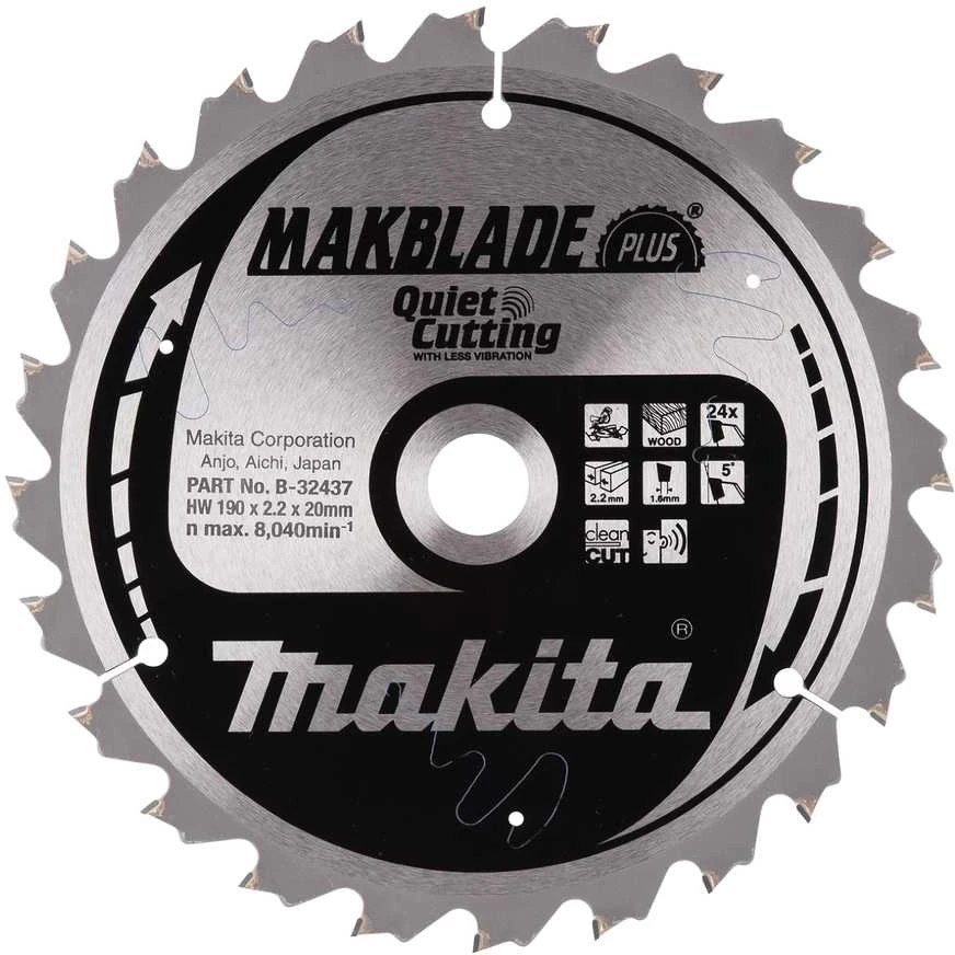 Makita T.C.T. pjūklas MAKBLADE PLUS 190X2.2X20mm 5° T24 B-32437 T.C.T • 190 x20 mm • T24 • 5° • Medienai