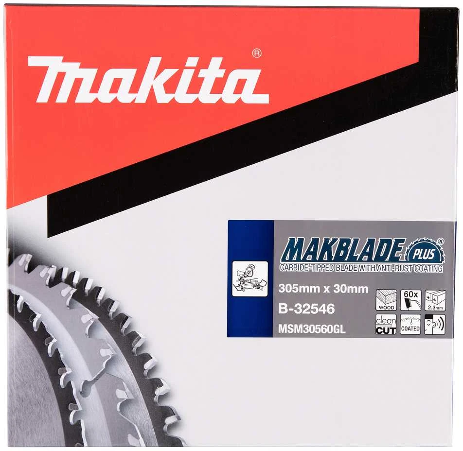 Makita T.C.T. pjūklas MAKBLADE PLUS 305X2.3X30mm 5° T60 B-32546 T.C.T • 305 x30 mm • T60 • 5° • Medienai