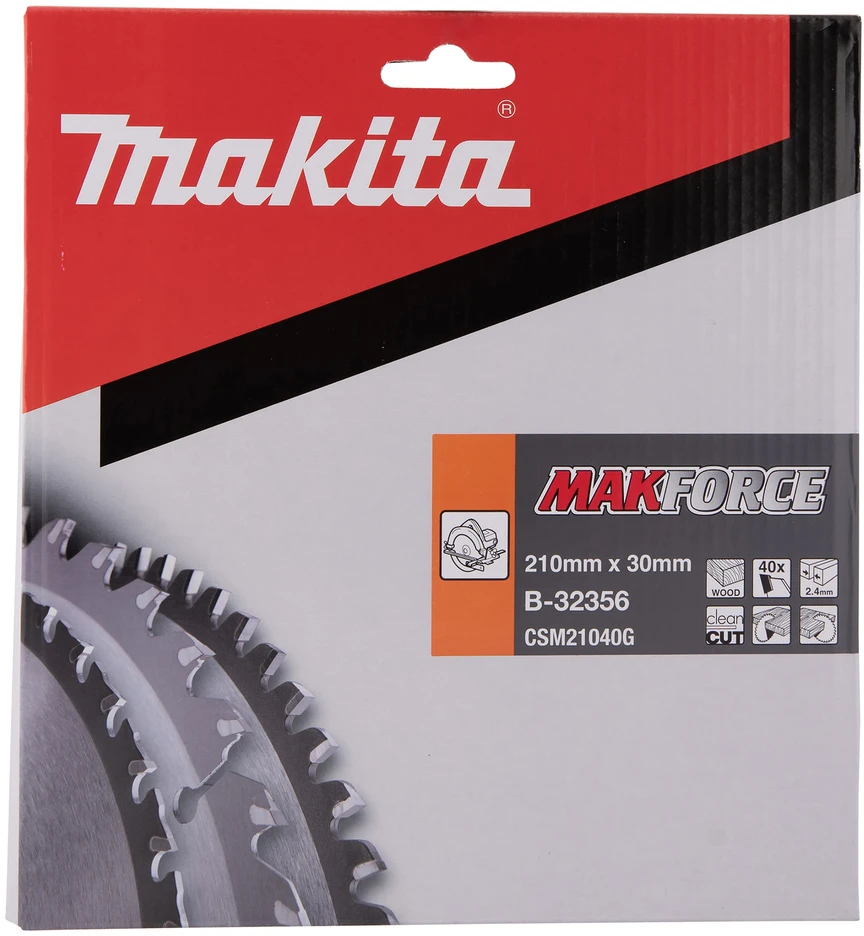 Makita T.C.T. pjūklas MAKFORCE 210X2.4X30mm 20° T40 B-32356 T.C.T • 210 x30 mm • T40 • 20° • Medienai