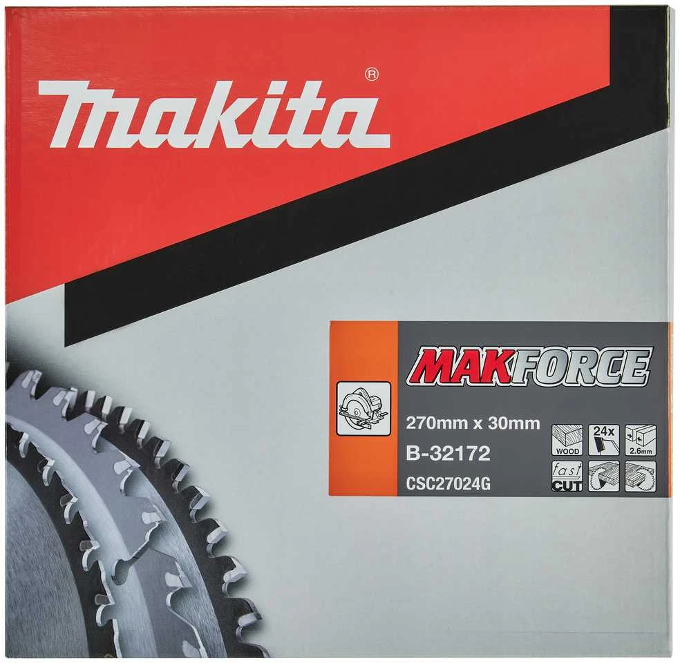 Makita T.C.T. pjūklas MAKFORCE 270X2.6X30mm 20° T24 B-32172 T.C.T • 270 x30 mm • T24 • 20° • Medienai