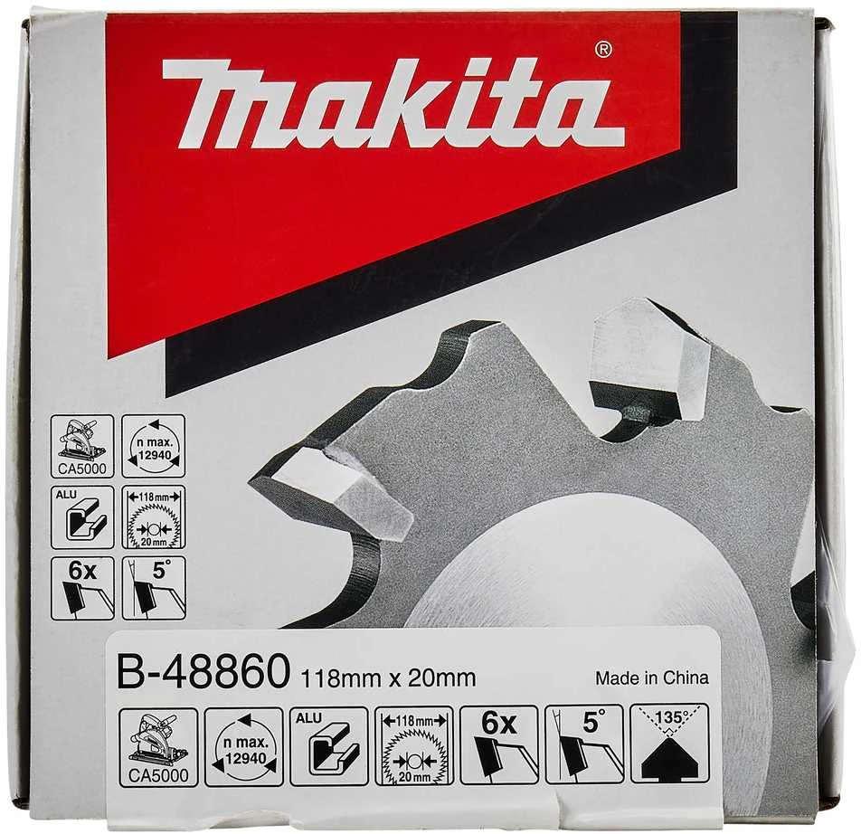 Makita T.C.T. pjūklas SPECIALIZED 118X18X20mm 5° T6 B-48860 T.C.T • 118 x20 mm • T6 • 5° • Kompozitinėm aliuminio plokštėms
