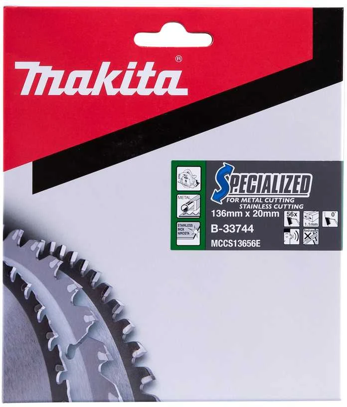Makita T.C.T. pjūklas SPECIALIZED 136X1.1X20mm 0° T56 B-33744 T.C.T • 136 x20 mm • T56 • 0° • Metalui/Nerūd. plienui