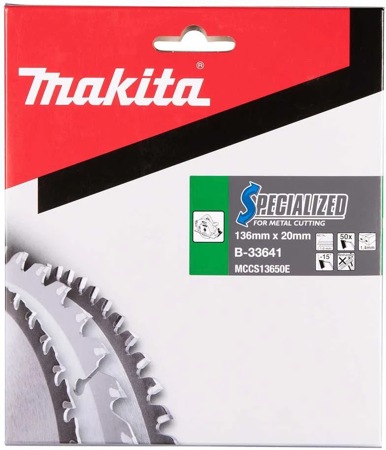 Makita T.C.T. pjūklas SPECIALIZED 136X1.4X20mm -15° T50 B-33641 T.C.T • 136 x20 mm • T50 • -15° • Metalui