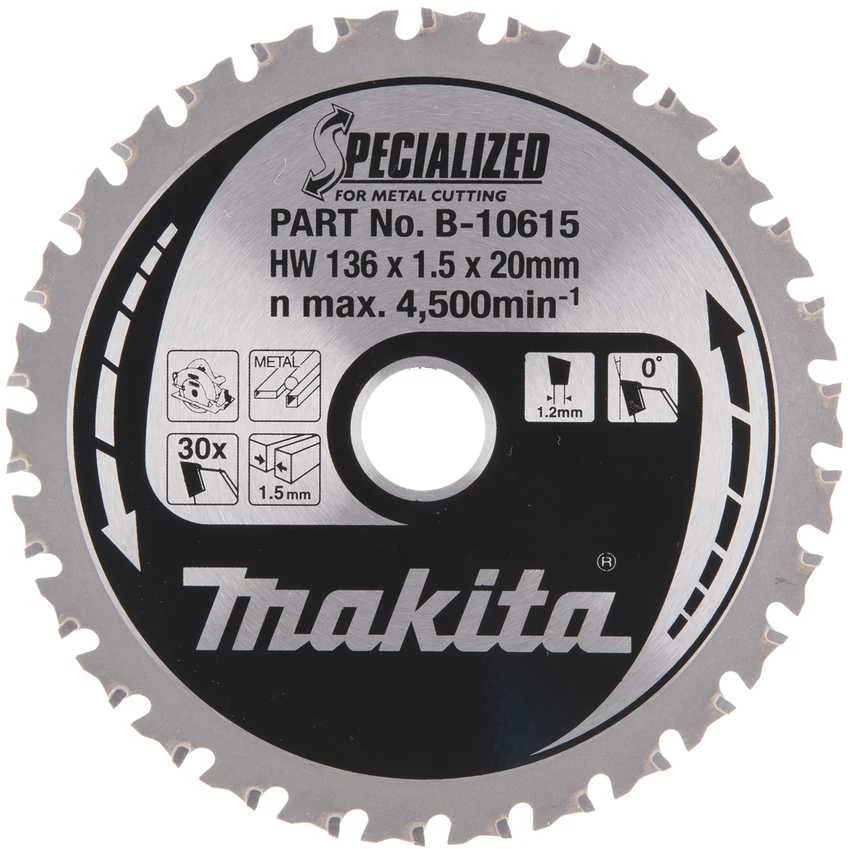 Makita T.C.T. pjūklas SPECIALIZED 136X1.5X20mm 0° T30 B-10615 T.C.T • 136 x20 mm • T30 • 0° • Metalui