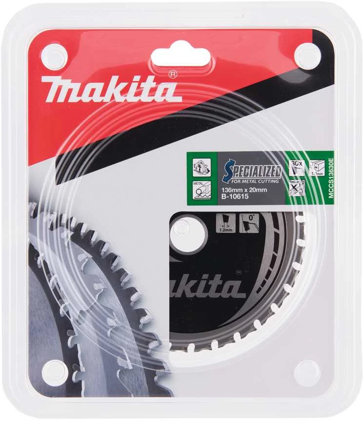 Makita T.C.T. pjūklas SPECIALIZED 136X1.5X20mm 0° T30 B-10615 T.C.T • 136 x20 mm • T30 • 0° • Metalui