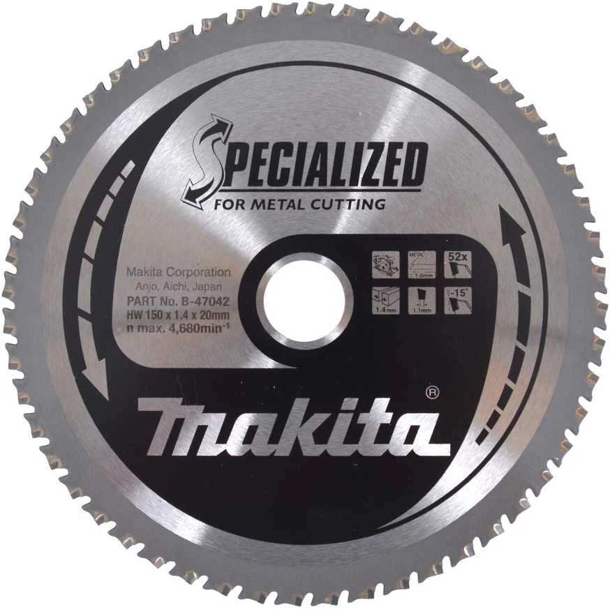 Makita T.C.T. pjūklas SPECIALIZED 150X1.4X20mm -15° T52 B-47042 T.C.T • 150 x20 mm • T52 • -15° • Plonam metalui