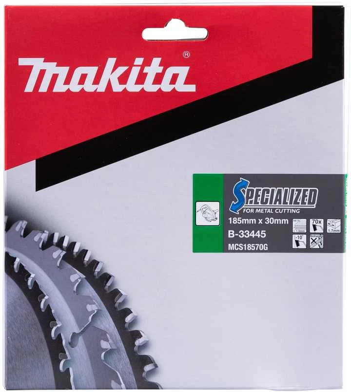 Makita T.C.T. pjūklas SPECIALIZED 185X1.7X30mm -10° T70 B-33445 T.C.T • 185 x30 mm • T70 • -10° • Metalui