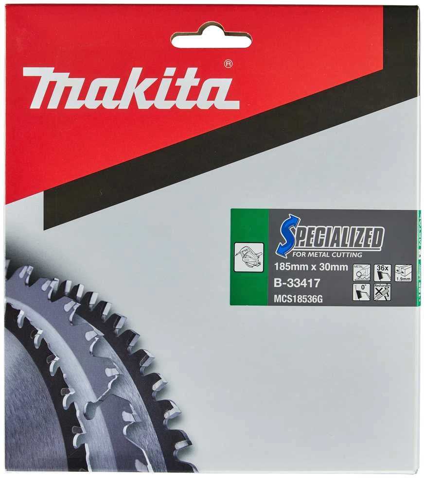 Makita T.C.T. pjūklas SPECIALIZED 185X1.9X30mm 0° T36 B-33417 T.C.T • 185 x30 mm • T36 • 0° • Metalui