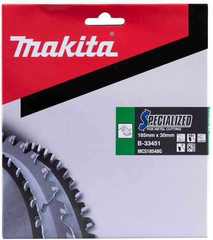 Makita T.C.T. pjūklas SPECIALIZED 185X2X30mm 0° T48 B-33451 T.C.T • 185 x30 mm • T48 • 0° • Metalui