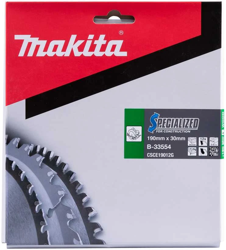 Makita T.C.T. pjūklas SPECIALIZED 190X2.6X30mm 20° T12 B-33554 T.C.T • 190 x30 mm • T12 • 20° • Medienai/Medienai su vinimis