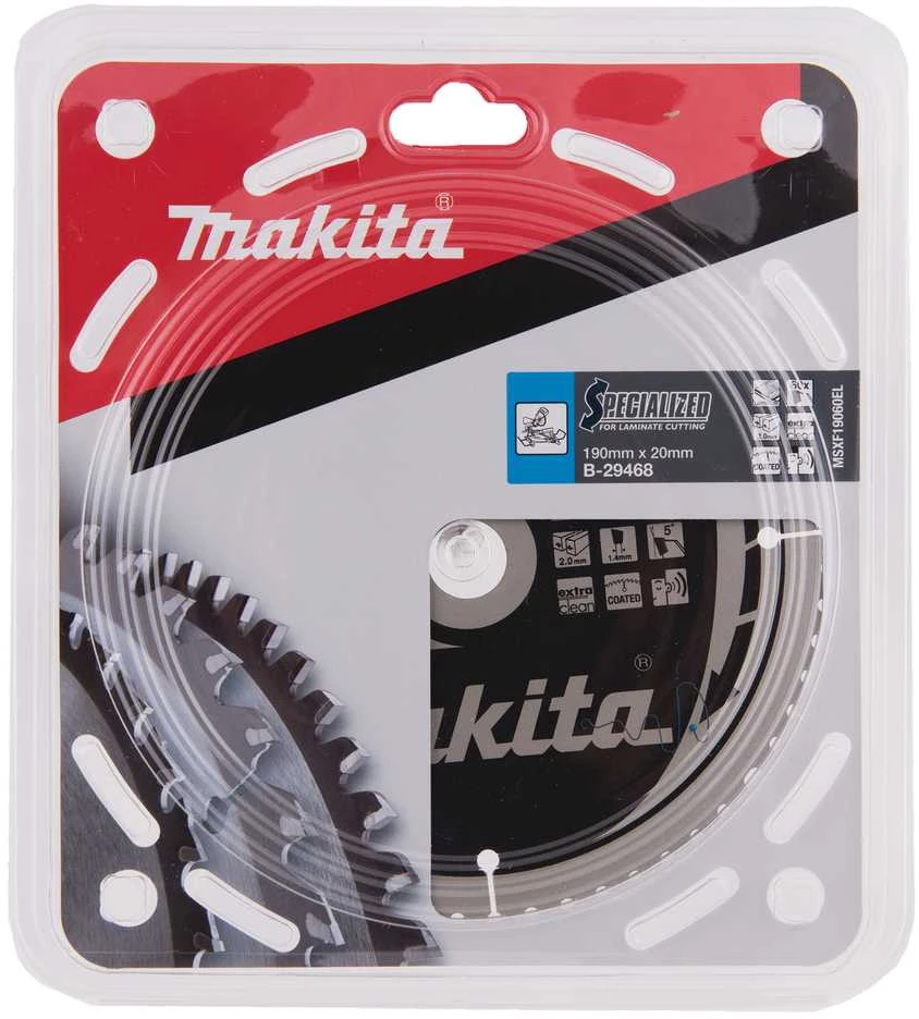 Makita T.C.T. pjūklas SPECIALIZED 190X2X20mm 5° T60 B-29468 T.C.T • 190 x20 mm • T60 • 5° • MDF/laminatui