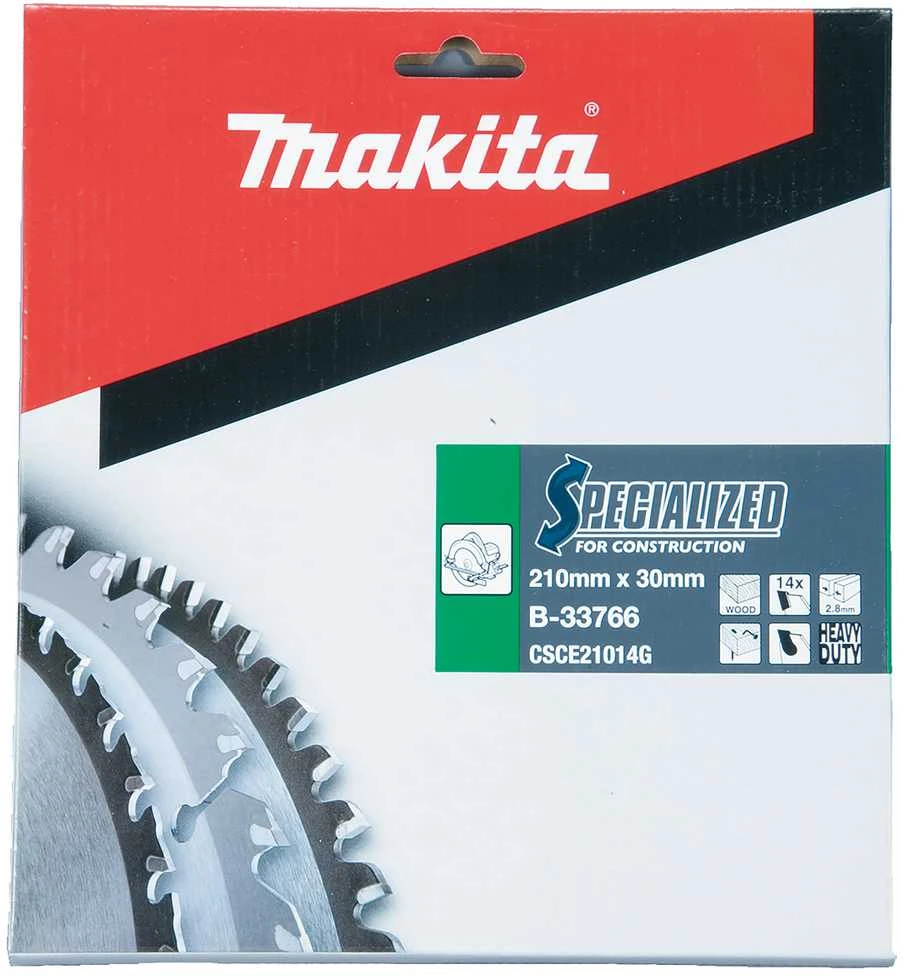 Makita T.C.T. pjūklas SPECIALIZED 210X2.8X30mm 20° T14 B-33766 T.C.T • 210 x30 mm • T14 • 20° • Medienai/Medienai su vinimis