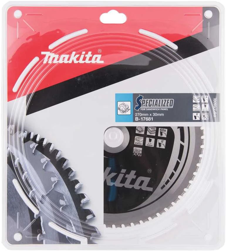 Makita T.C.T. pjūklas SPECIALIZED 270X2.4X30mm 0° T60 B-17681 T.C.T • 270 x30 mm • T60 • 0° • Daugiasluoknėms plokštėms