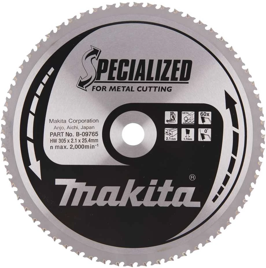 Makita T.C.T. pjūklas SPECIALIZED 305X2.1X25.4mm 0° T60 B-09765 T.C.T • 305 x25.4 mm • T60 • 0° • Metalui
