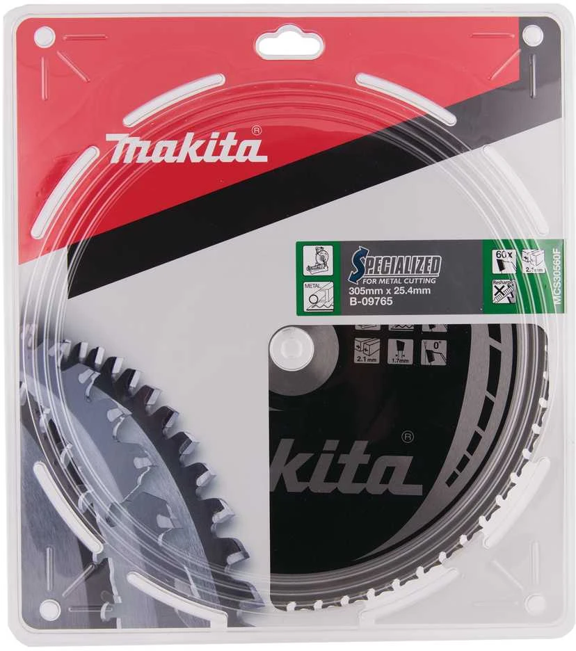 Makita T.C.T. pjūklas SPECIALIZED 305X2.1X25.4mm 0° T60 B-09765 T.C.T • 305 x25.4 mm • T60 • 0° • Metalui