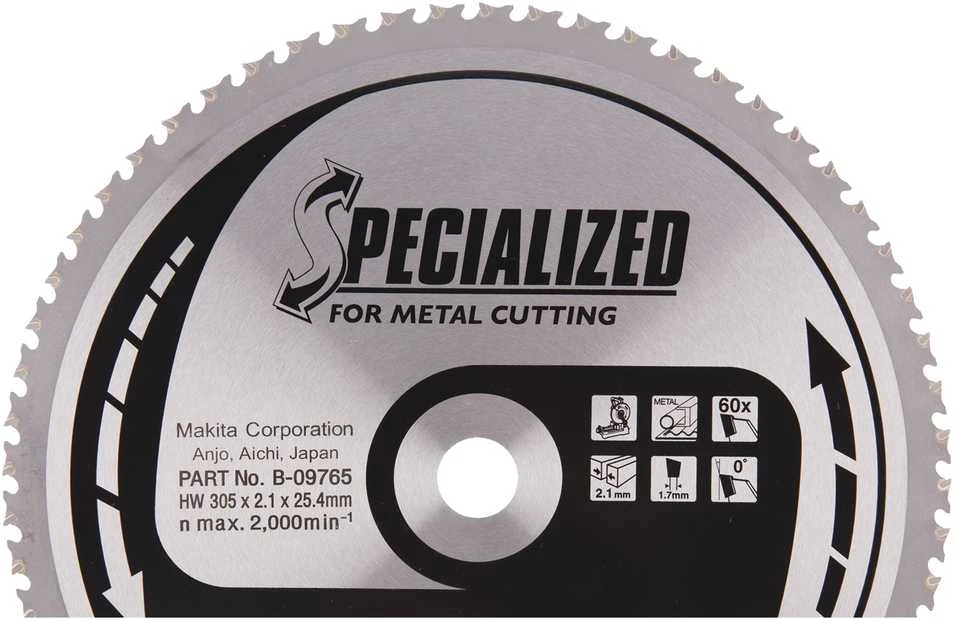 Makita T.C.T. pjūklas SPECIALIZED 305X2.1X25.4mm 0° T60 B-09765 T.C.T • 305 x25.4 mm • T60 • 0° • Metalui