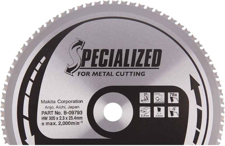 Makita T.C.T. pjūklas SPECIALIZED 305X2.3X25.4mm -5° T78 B-09793 T.C.T • 305 x25.4 mm • T78 • -5° • Metalui