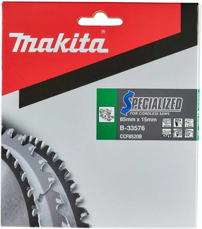 Makita T.C.T. pjūklas SPECIALIZED 85X1X15mm 10° T20 B-33576 T.C.T • 85 x15 mm • T20 • 10° • Medienai