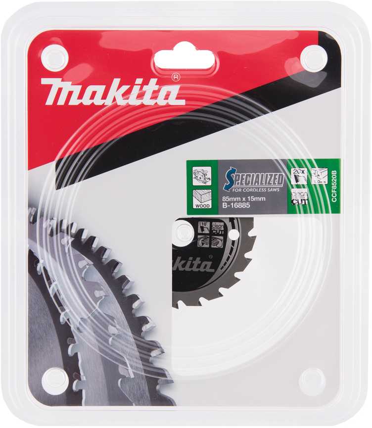Makita T.C.T. pjūklas SPECIALIZED 85X1X15mm 10° T20 B-16885 T.C.T • 85 x15 mm • T20 • 10° • Medienai