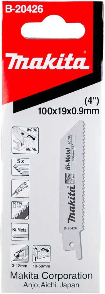 Makita Tiesinio pjūklo pjūkleliai BiM 100x0,9mm (10tpi) 5Vnt., lakštiniam metalui 3.0-12.0mm, medžiui 10.0-50.0mm B-20426