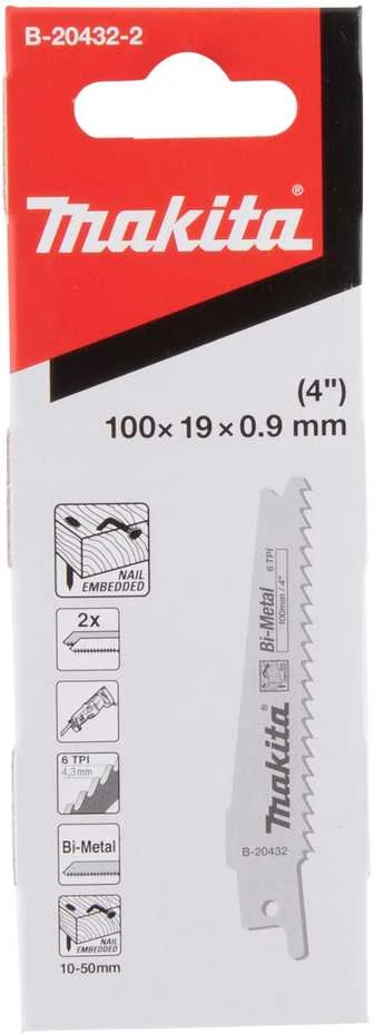 Makita Tiesinio pjūklo pjūkleliai BiM 100x0,9mm (6tpi), 2Vnt, metalui, medžiui, medžiui su vinimis B-20432-2