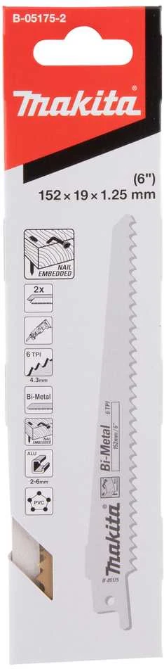 Makita Tiesinio pjūklo pjūkleliai BIM 152x1,25 (6tpi), 2Vnt B-05175-2