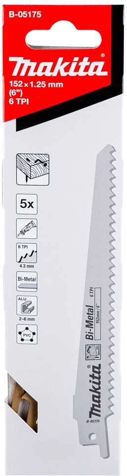 Makita Tiesinio pjūklo pjūkleliai BIM 152x1,25 (6tpi), 5Vnt. B-05175