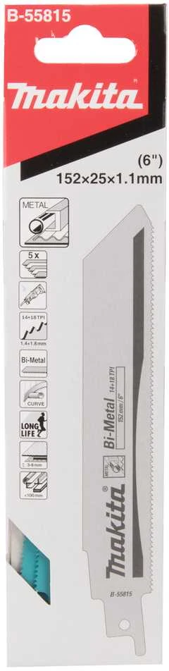 Makita Tiesinio pjūklo pjūkleliai BIM išgaubto danties 152X1,1MM(14+18TPI),5Vnt,Metalui B-55815