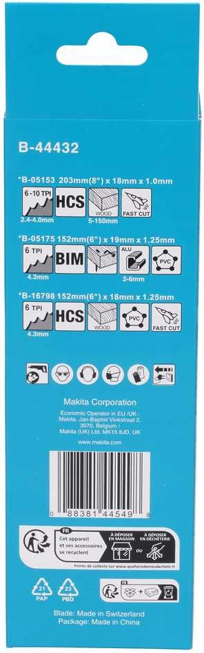 Makita Tiesinio pjūklo pjūklelių komplektas 6 Vnt. Medžiui B-44432