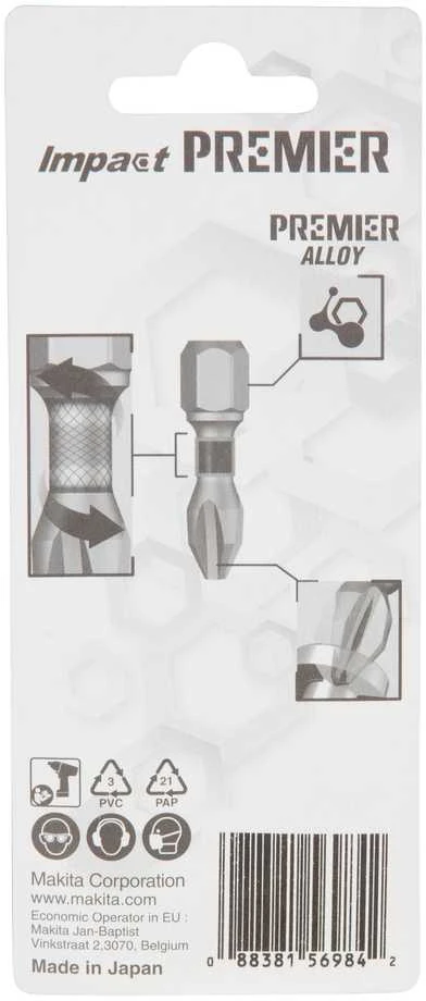 Makita Torsion sukimo antgalis (C-form), PZ2-25mm, 2vnt. Impact Premier E-03171 PZ2 • 25 mm • 1/4" • 2vnt