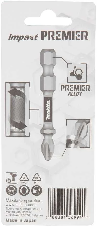 Makita Torsion sukimo antgalis (E-form), PH2-50mm, 2vnt. Impact Premier E-03274 PH2 • 50 mm • 1/4" • 2 vnt