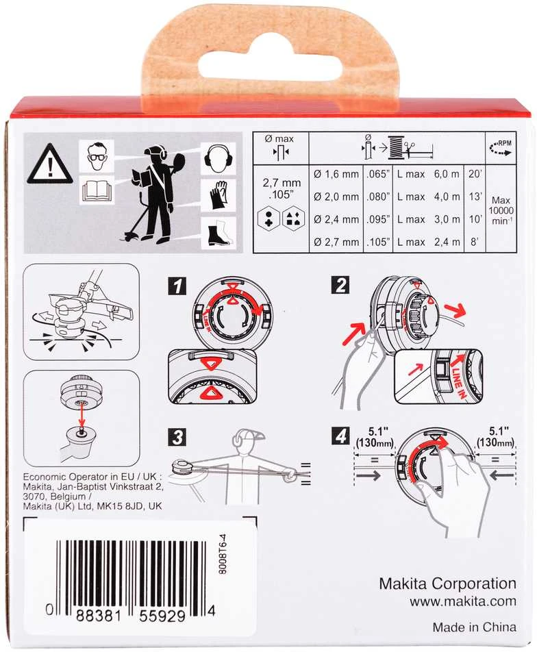 Makita Trimeriai 2.0MM, M8X1.25LH (DUR182, DUR187, DUR188) 191D91-7