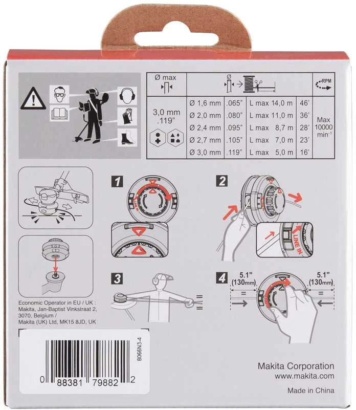 Makita Trimeriai 2.7MM, M10X1.25LH BUMP&FEED (UR012G, UR013G) 1911Y2-9