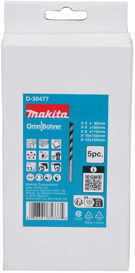 Makita Universalus grąžtų komplektas (5x85,6x100,8x110,10x150,12x150) OMNI BOHRER D-30477