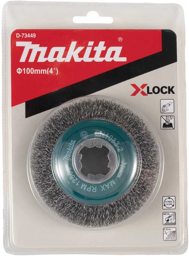 Makita Vielinis kūginis šlifavimo šepetys, banguota viela, 0.3mm, Ø 100 mm, X-LOCK D-73449
