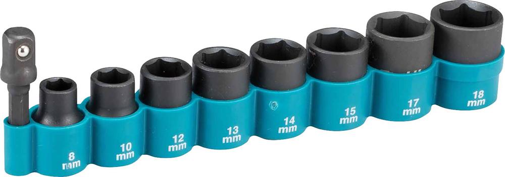 Makita B-54651 Sukimo antgalių komplektas 9 vnt. 3/8" (adapter 1/4",8,10,12,13,14,15,17,18), CR-MO