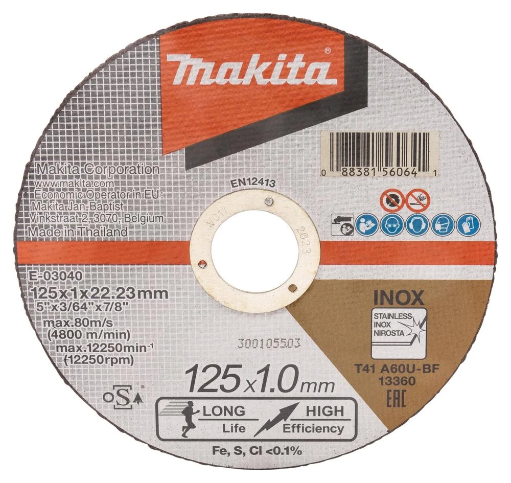 Makita Pjovimo diskas 125 X 1 MM RST/ Metalui 12Vnt E-03040-12