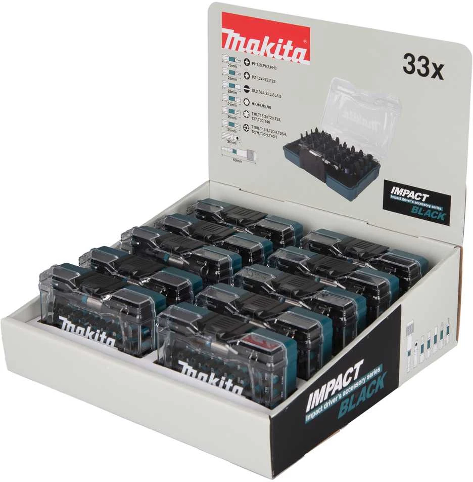 Makita sukimo antgalių rinkinys, 33vnt. (10) IMPACT Juodas E-12441-10