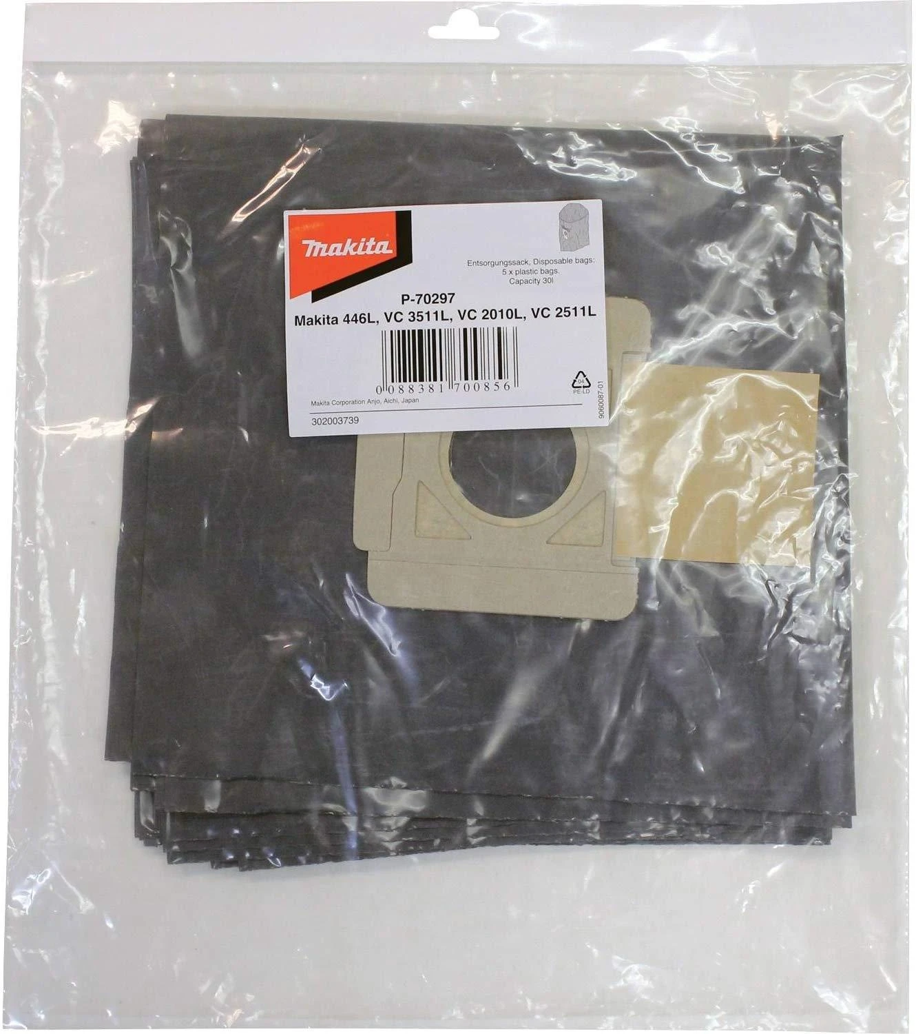 Makita Plastikinis dulkių maišas (5Vnt.) VC2512L, VC2012L, VC3011L, 446 P-70297