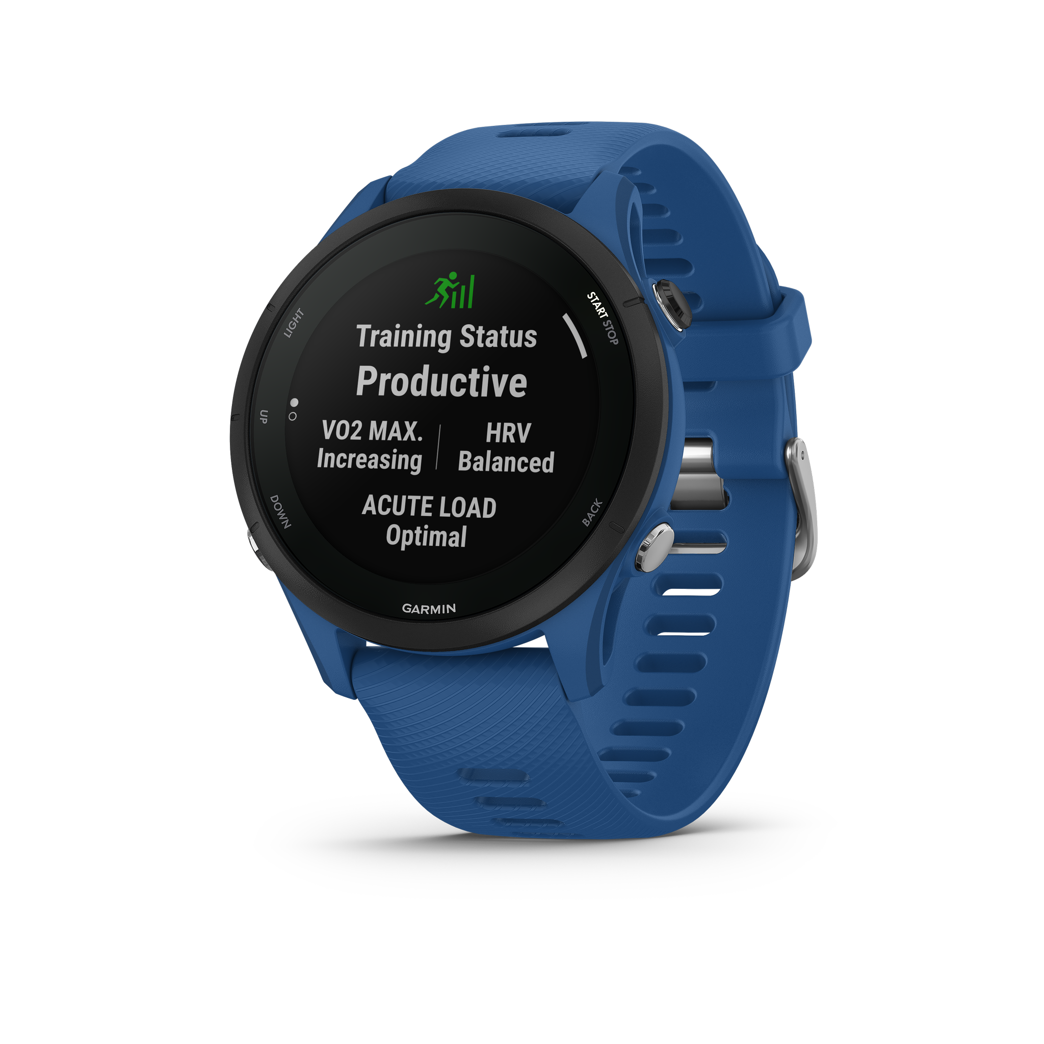 Išmanusis laikrodis Garmin Forerunner 255, Juodos spalvos apvadas su mėlynos spalvos silikoniniu dirželiu, 46mm