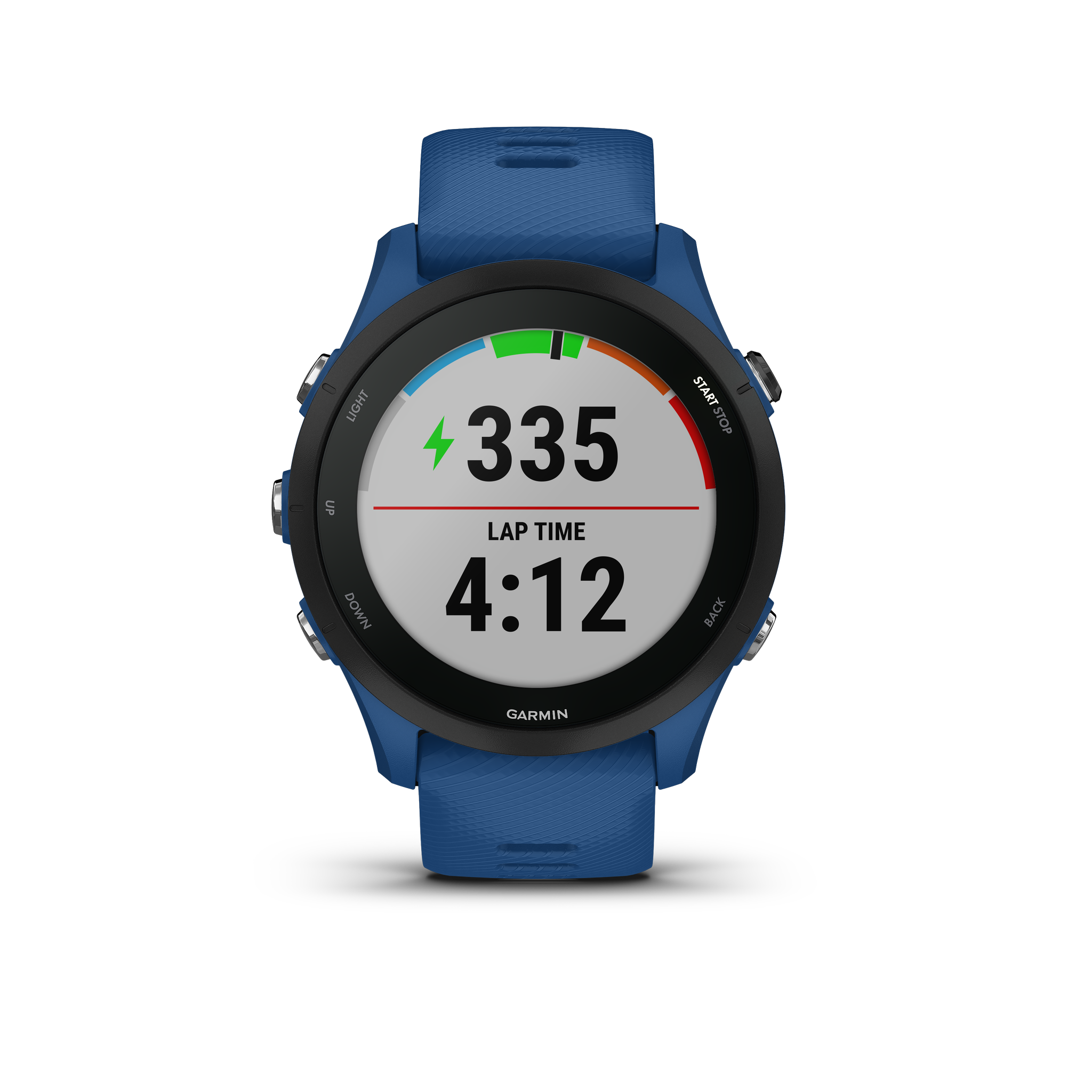 Išmanusis laikrodis Garmin Forerunner 255, Juodos spalvos apvadas su mėlynos spalvos silikoniniu dirželiu, 46mm