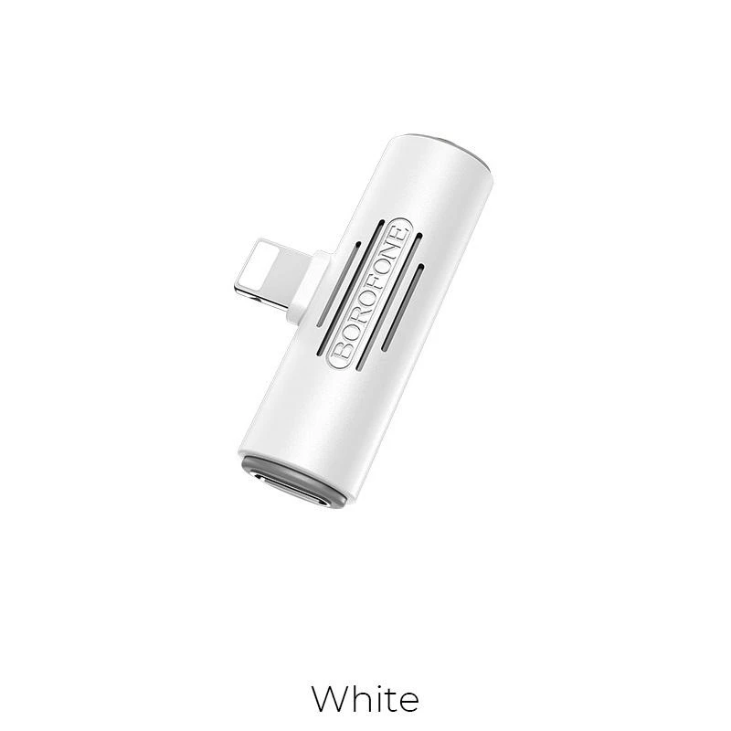 Adapteris Borofone BV7 iš Lightning į Lightning + 3,5mm baltas