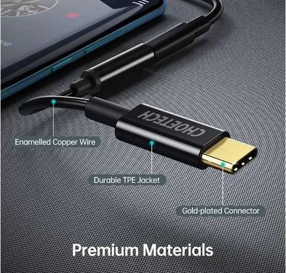 Adapteris CHOETECH USB Type-C (M) - ausinių jungtis 3.5mm (F)