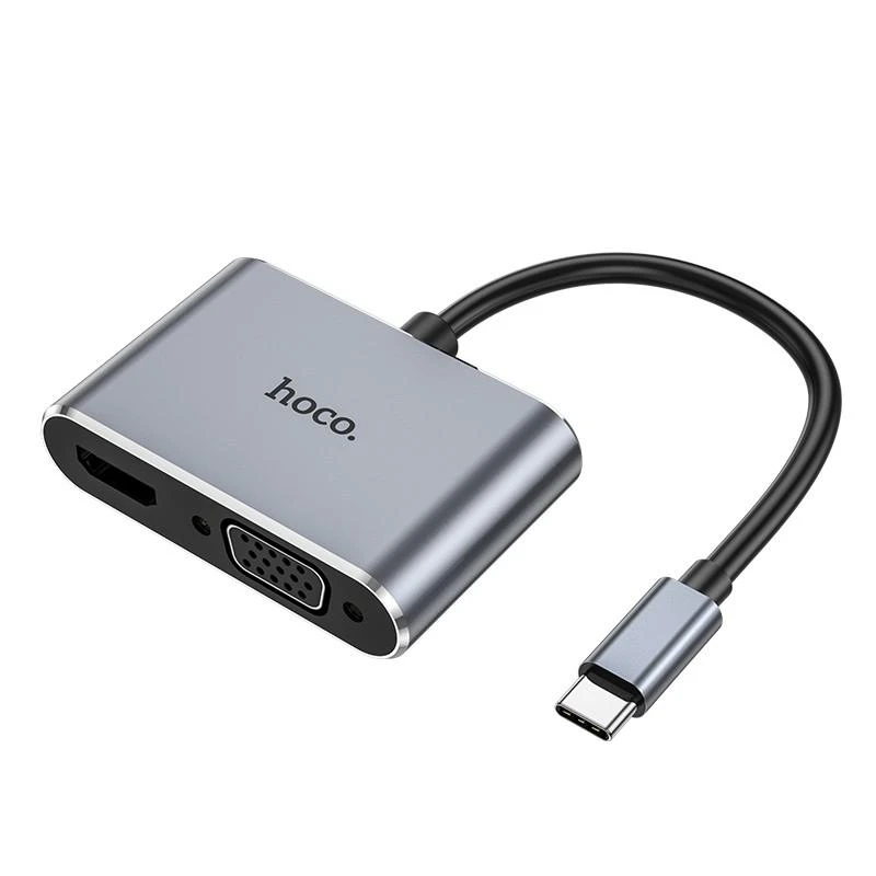 Hoco HB30 pilkas HUB adapteris su HDMI ir VGA jungtimis