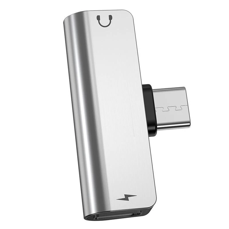 Adapteris Hoco LS26 iš Type-C į Type-C + 3,5mm sidabro spalvos