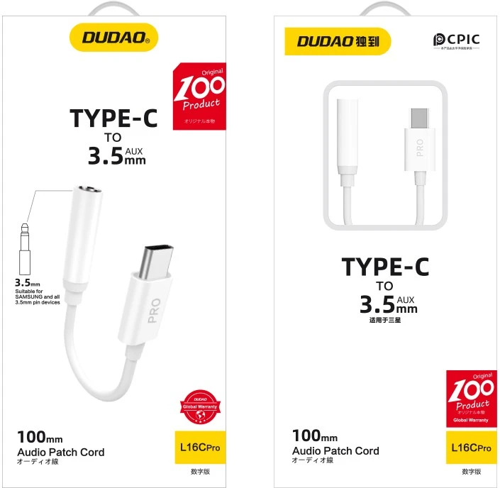 Dudao garso adapterio ausinių adapteris nuo C tipo USB iki mini lizdo 3,5 mm baltas (L16CPo baltas)