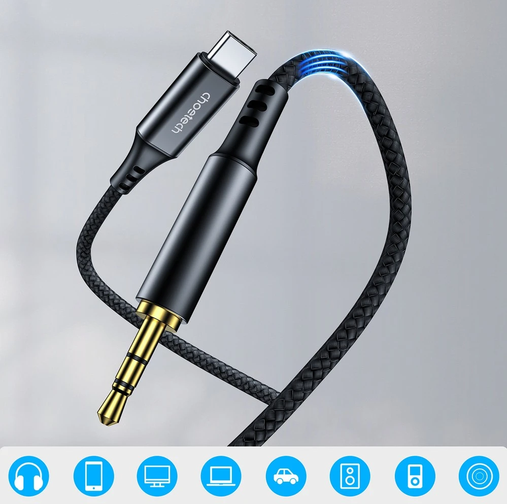 Choetech AUX006 USB-C / mini jack 3.5mm cable 1 m – juodas