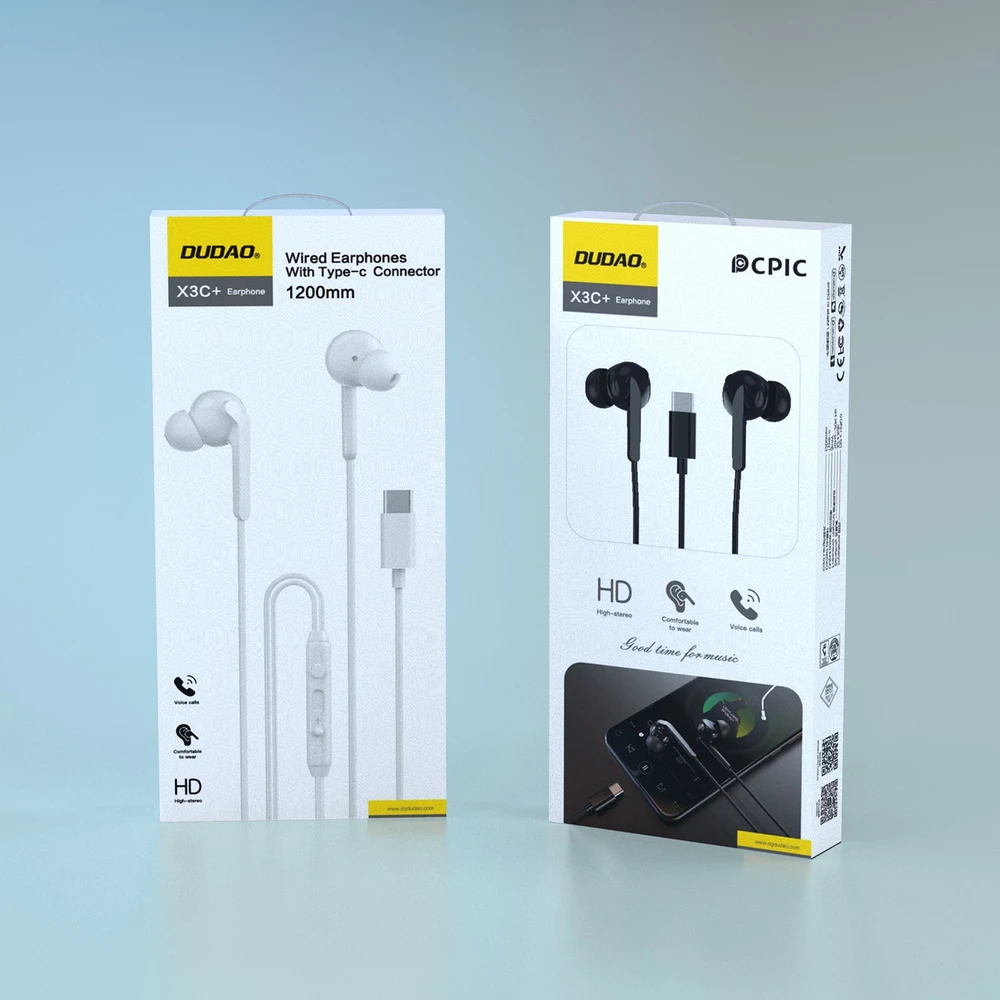 Dudao X3C+ su laidu USB-C In-Ear ausinės 1.2m – baltos spalvos