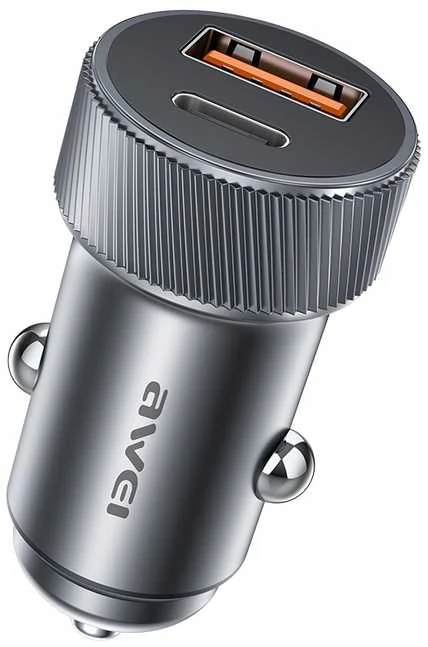AWEI automobilinis įkroviklis C-857 33W USB+USB-C ruda