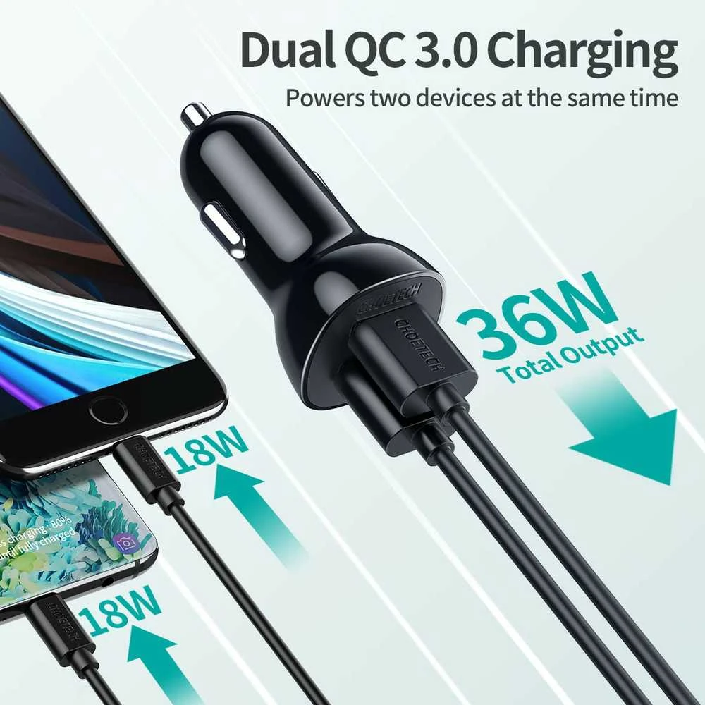 Kroviklis CHOETECH 2xUSB A, 36W, QC3.0
